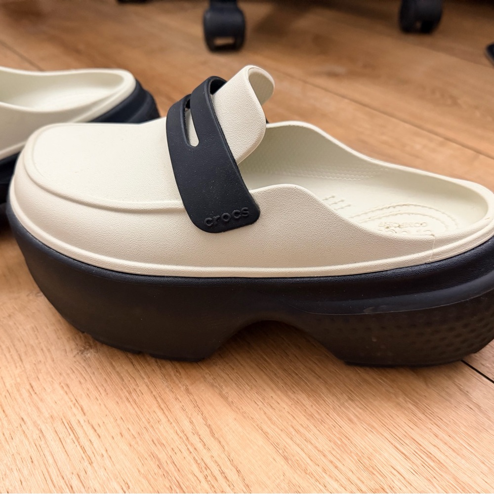 CROCS Cream and Black Mules